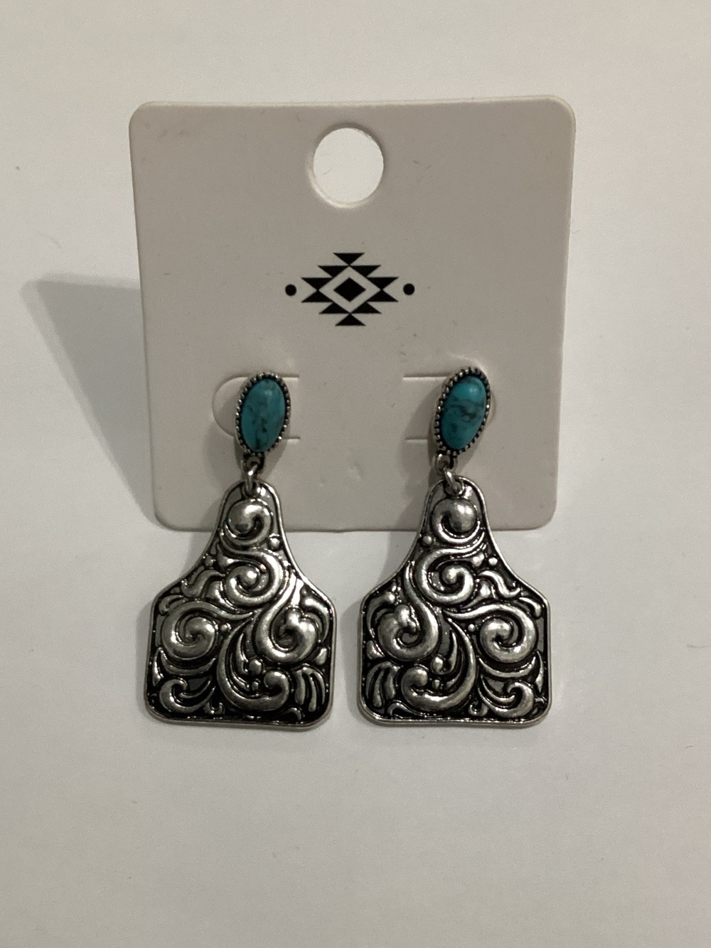 Fashion Jewelry Silver-Tone Drop Earrings with Turquoise Stones